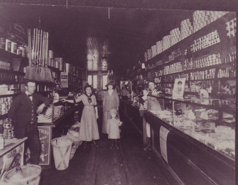 Allison's Grocery as it appeared in the early 1920s. The business was located in the Bass Building in downtown Mooresville, IN.